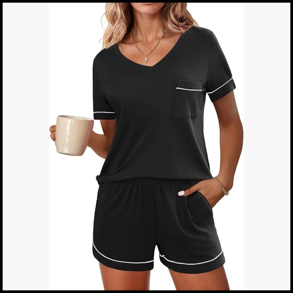 Short Sleeve Pajama Set 2 Piece Polyester Spandex Sleepwear Lounge